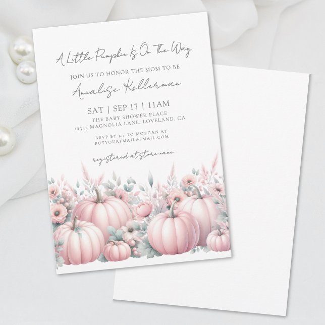 Invitation Fille à la citrouille rose Shower de bébé d'automn (Pink Pumpkin Girl Fall Baby Shower Invitation)