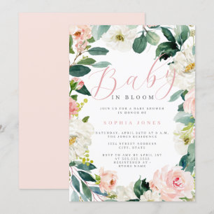 Invitation Fille à la couronne florale Bébé en fleurs Baby Sh
