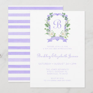Invitation Fille à la crête florale violette Sip And See