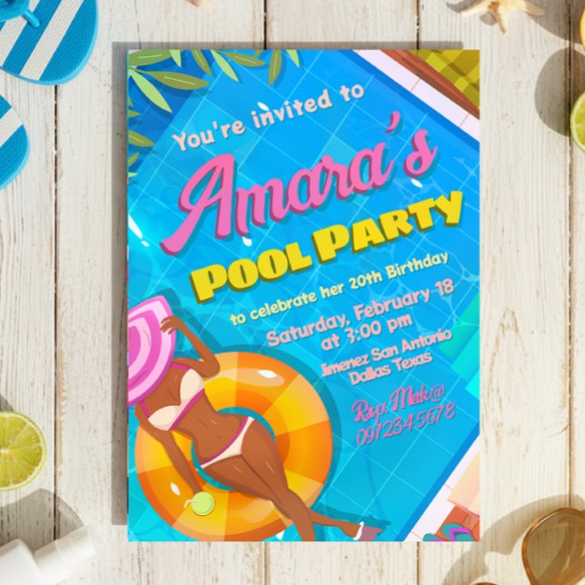 Invitation Fille à la Fête au Piscine (Pool Party Invitation)