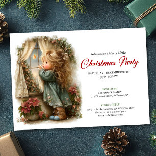 Invitation Fille à l'aquarelle vintage attendant le Père Noël