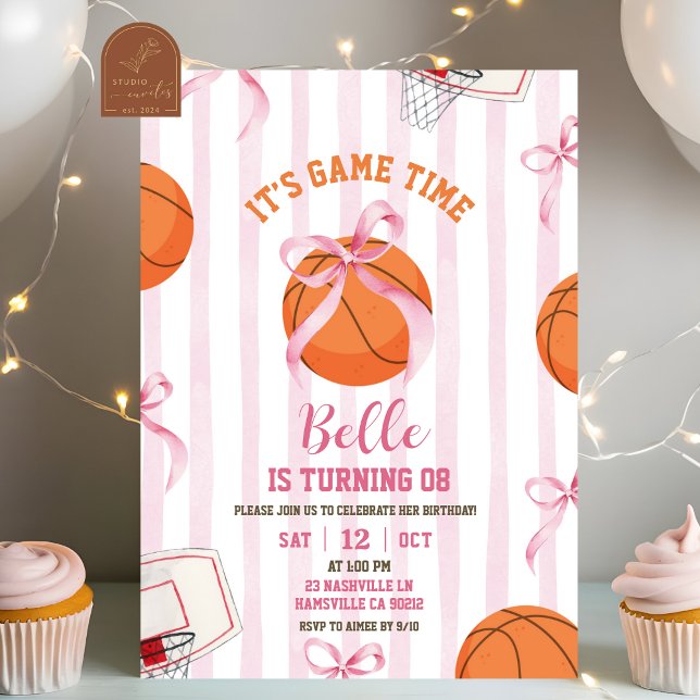 Invitation Fille à l'arc Basket-ball Anniversaire Jeu temps (Créateur téléchargé)