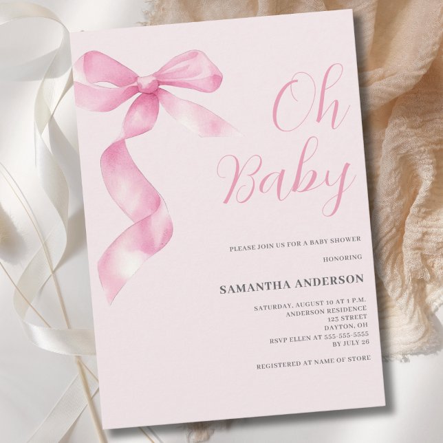 Invitation Fille à l'arc coquette rose Oh Baby Shower  (Créateur téléchargé)