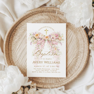 Invitation Fille à l'arc floral Bloom Baptême