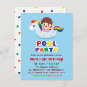 Invitation Fille à l'Unicorn Pool Flottant Anniversaire de en