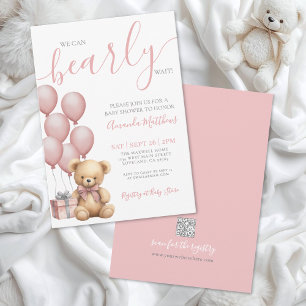 Invitation Fille à peine attendue Ours rose Baby Shower