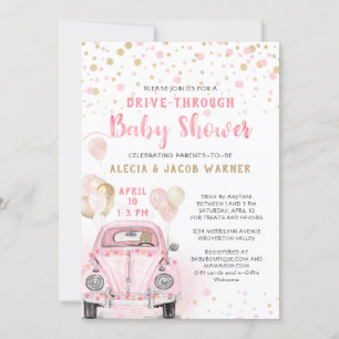 Invitation Fille à travers Baby shower Rose Gold Car