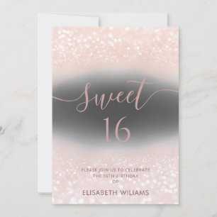Invitation Fille adorable or rose glittery ombre