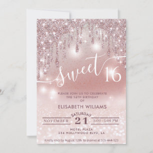 Invitation Fille adorable rose or glittery gouttes d'ombre