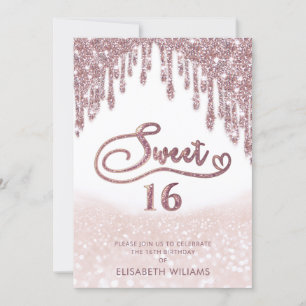 Invitation Fille adorable rose or glittery gouttes d'ombre in
