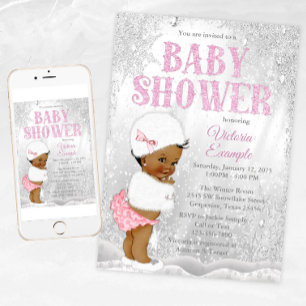 Invitation Fille africaine Baby Shower au Pays des Merveilles
