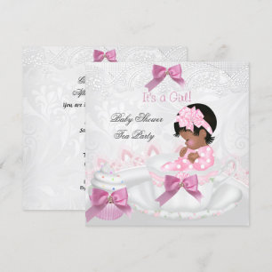 Invitation Fille Afro-Américaine Baby Shower Rose Bébé Tasse 