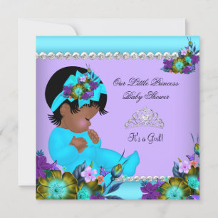 Invitation Fille Afro-Américaine Baby Shower Sarcelle Violet