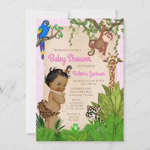 Invitation Fille afro-américaine Safari Animal Baby Shower