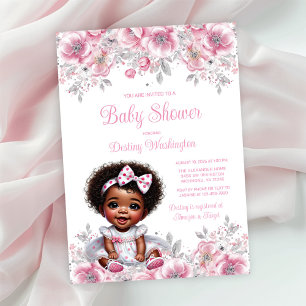 Invitation Fille Afro aux cheveux argentés Baby Shower 