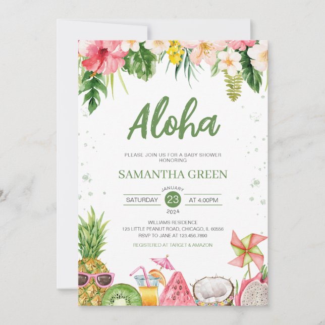 Invitation Fille Aloha Baby shower hawaïen (Devant)