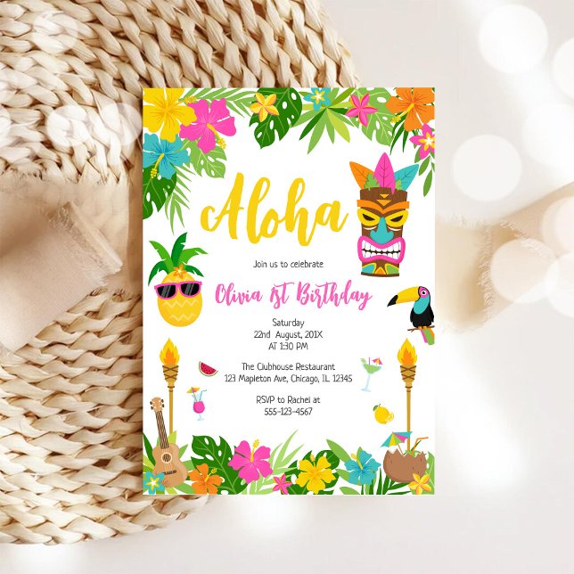 Invitation Fille Ananas Anniversaire Aloha Hawaï Été (Créateur téléchargé)