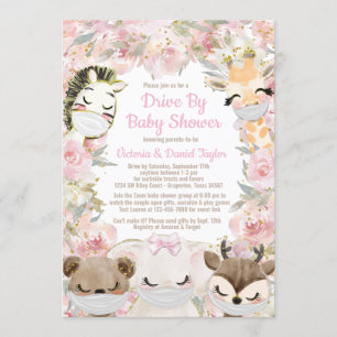 Invitation Fille Animal Avec Masques Conduite Par Baby shower