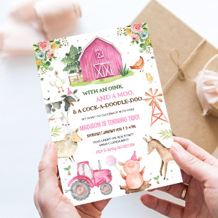 Invitation Fille Animaux de ferme Barnyard Anniversaire