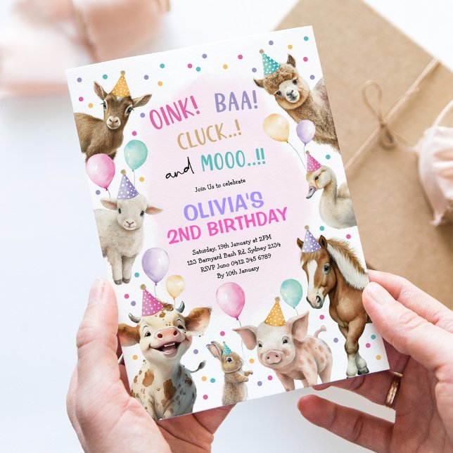 Invitation Fille Animaux de ferme Barnyard Balloon fête d'ann (Créateur téléchargé)