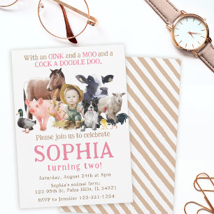 Invitation Fille animaux de ferme Ranch Vache Horse photo d'a