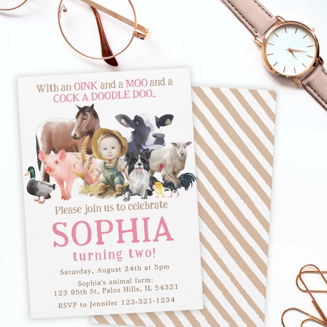 Invitation Fille animaux de ferme Ranch Vache Horse photo d'a (Créateur téléchargé)
