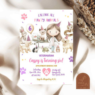 Invitation Fille Animaux vétérinaires Anniversaire de enfant