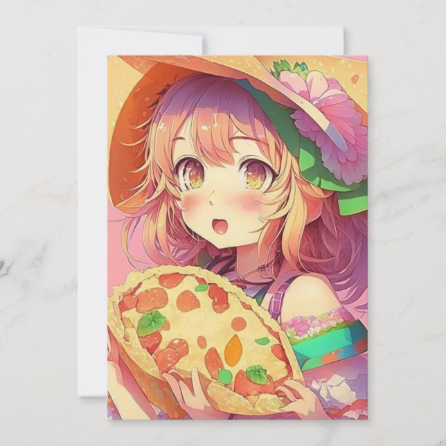 Invitation Fille Anime Anniversaire Pizza Party (Devant)