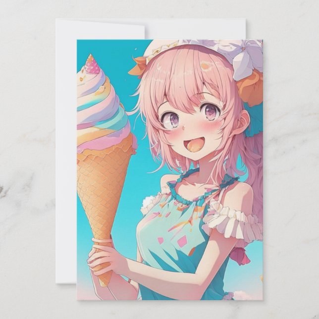 Invitation Fille Anime avec Cupcake fête d'anniversaire (Devant)