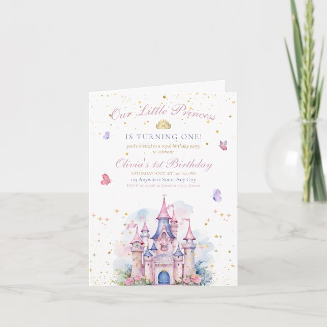 Invitation Fille Anniversaire Château Princesse, Princesse 1e (Devant)