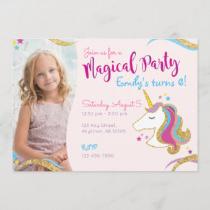 Invitation Fille Anniversaire Parties scintillant Unicorn Inv