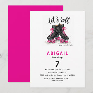 Invitation Fille Anniversaire Patin à Roulettes Rose