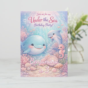 Invitation Fille anniversaire sous l'océan Fête océanique pas
