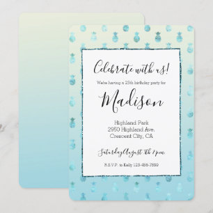 Invitation Fille Aqua Glam Ombre ananas tropiques