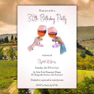 Invitation Fille Aquarelle Adulte Rouge Vin Anniversaire