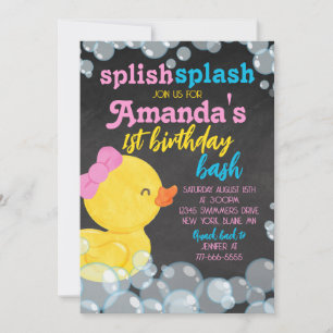 Invitation Fille Aquarelle Caoutchouc Canard Chalkboard Anniv