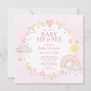 Invitation Fille Aquarelle Rainbow Baby Sip Et Voir