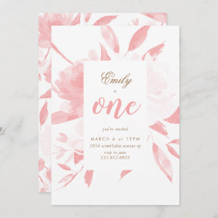 Invitation Fille Aquarelle rose premier anniversaire Invitati