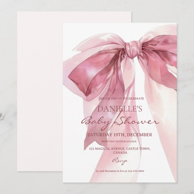 Invitation Fille Arc-en-ciel Rose Bébé Shower  (Devant / Derrière)