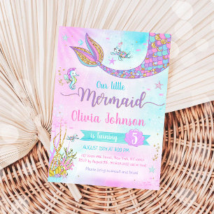 Invitation Fille arc-en-ciel sirène sous la mer Anniversaire
