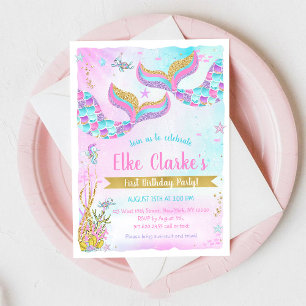 Invitation Fille arc-en-ciel sirène sous la mer Anniversaire