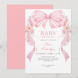 Invitation Fille Arc Floral Ribbon Bow Coquette Baby shower