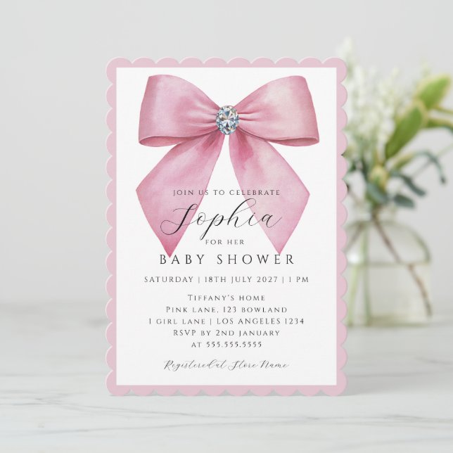 Invitation Fille Arc Rose Baby Shower  (Debout devant)