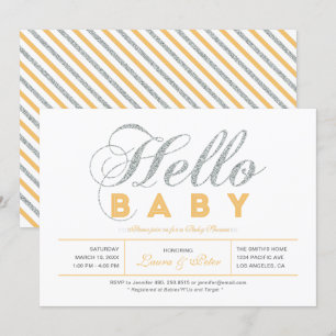 Invitation Fille Argent   Baby Shower Typographie Moderne