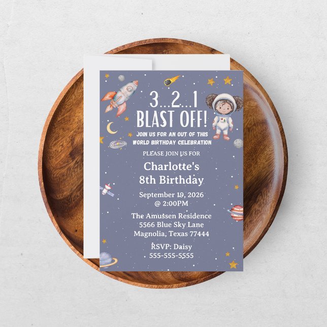 Invitation Fille astronaute espace anniversaire (Créateur téléchargé)