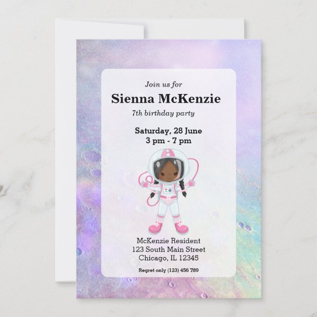 Invitation Fille astronaute Espace cosmique (Devant)