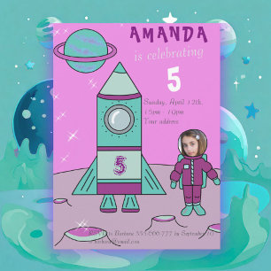 Invitation Fille astronaute fête d'anniversaire Insérez votre