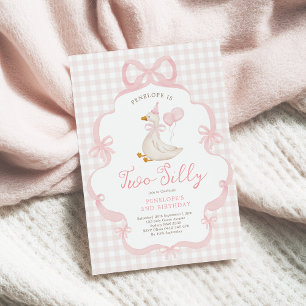 Invitation Fille au ballon d'oie idiote avec un nœud rose pou