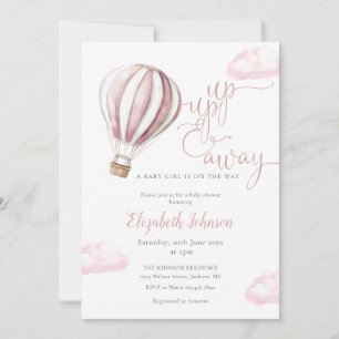 Invitation Fille au ballon rose Code QR Photo Baby Shower
