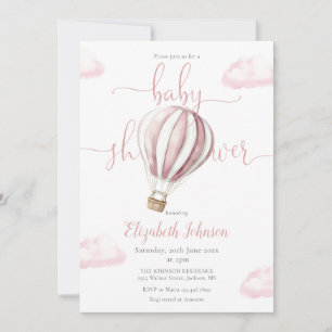 Invitation Fille au ballon rose Code QR Photo Baby Shower